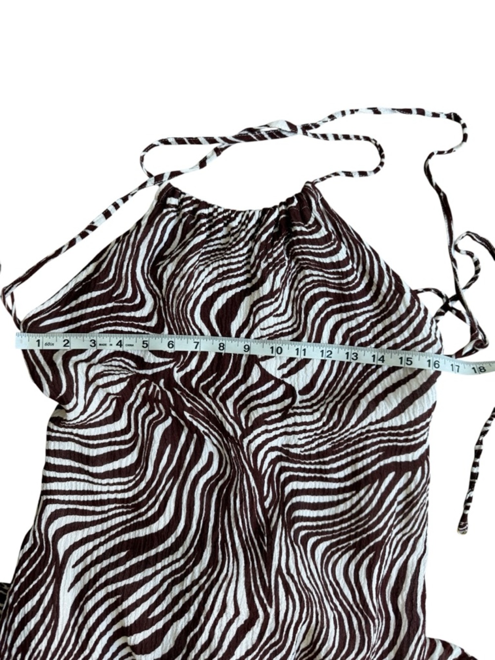 Faithfull the Brand Brown and White Zebra-Print Backless Linen Blend Maxi Dress. - Picture 9 of 16